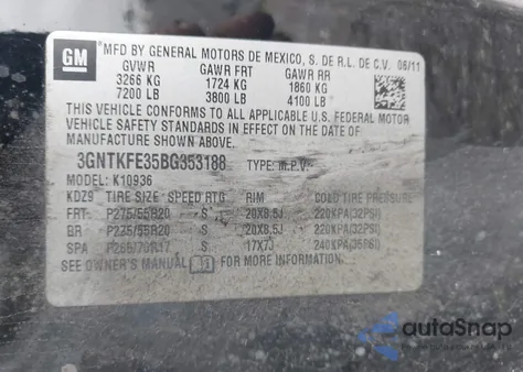 2011 Chevrolet Avalanche 1500 Lt1 из США, поврежденный, VIN 3GNTKFE35BG353188